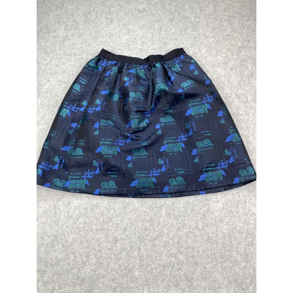 J Crew Skirt Womens 2 Blue Floral Pleated Satin Jacquard Short Lined Zip Back